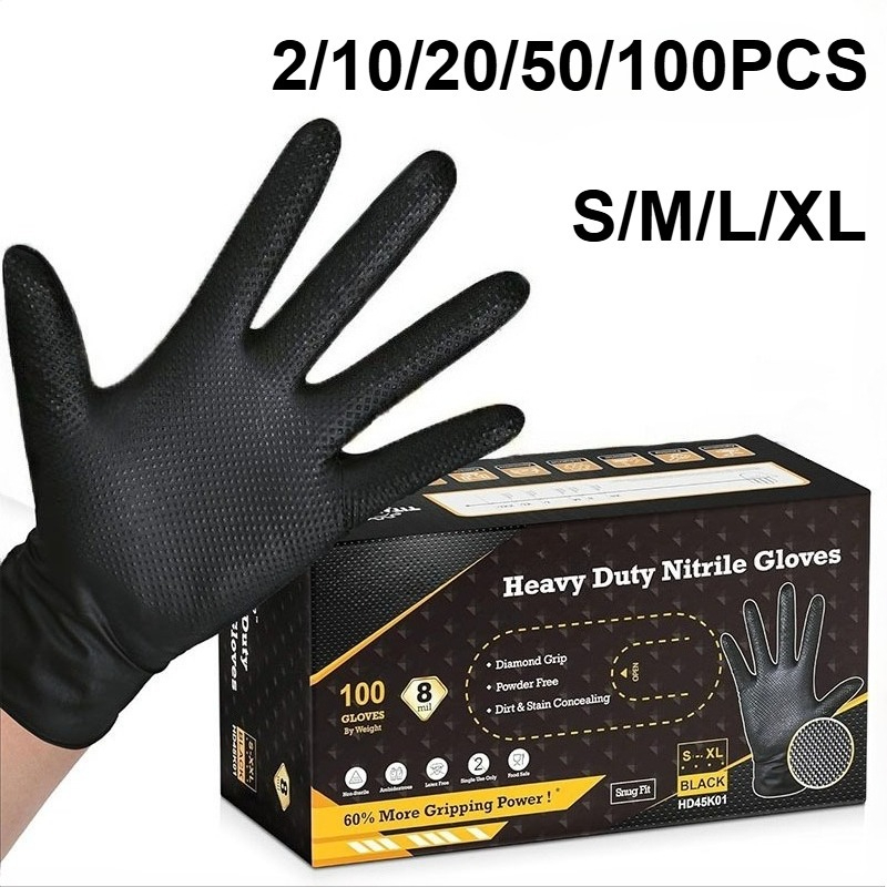 Nitrile Mechanic Glove - 2-100PCS 8밀 헤비 듀티 산업용 블랙