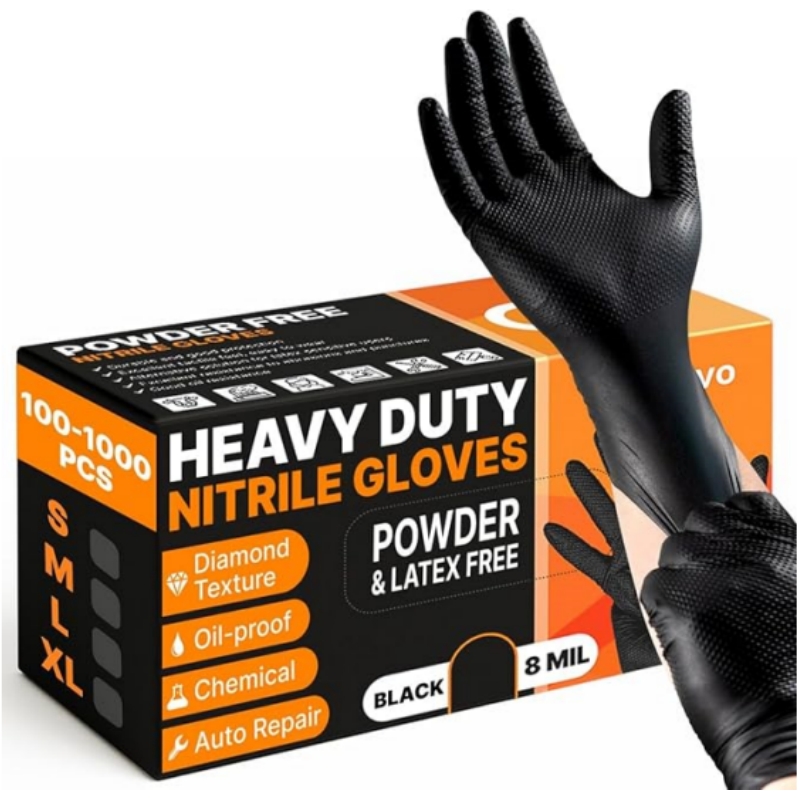 Nitrile Mechanic Glove - 8mil 헤비듀티 블랙 니트릴 장갑 일회용