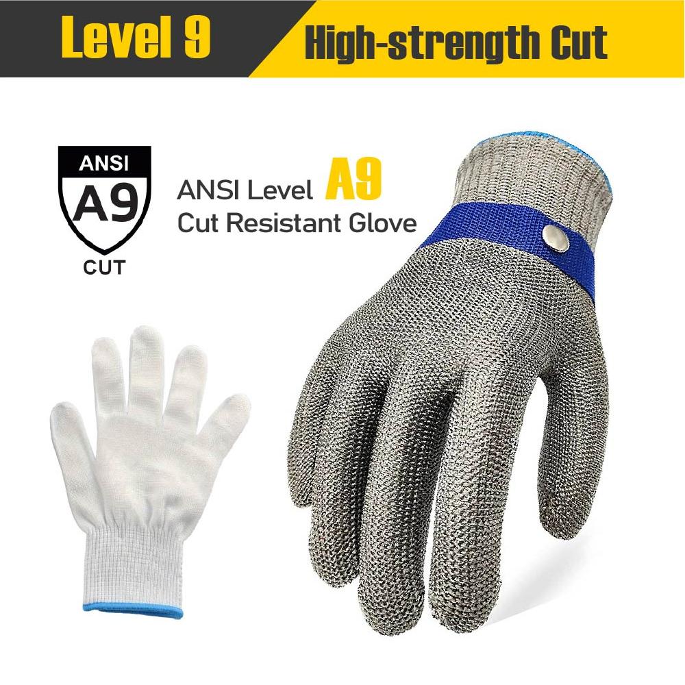 Cut Resistant Glove - 9단계 절단 방지 스테인리스 스틸 장갑(나일론