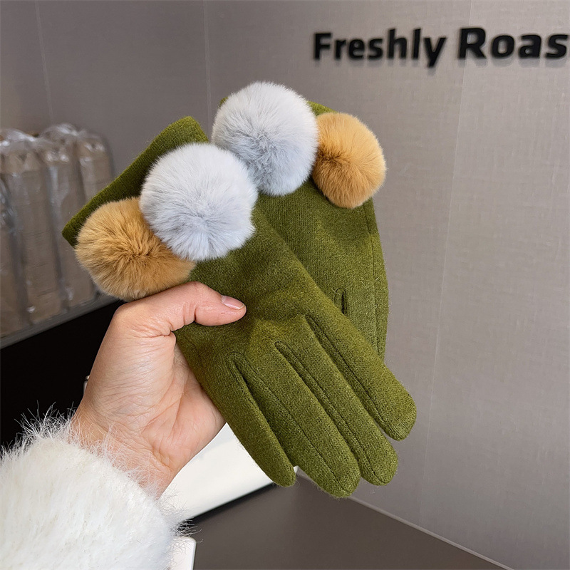 Wool Glove Lined - 장갑 여성용 울 체크 무늬 폭스