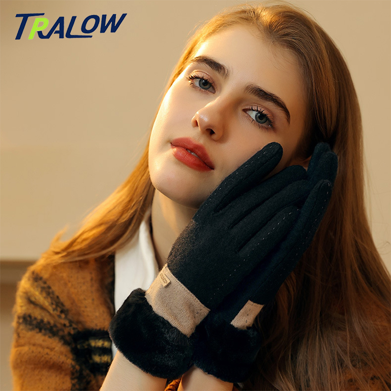 Wool Glove Lined - TRALOW 여성용 겨울 니트 터치스크린 장갑(자수