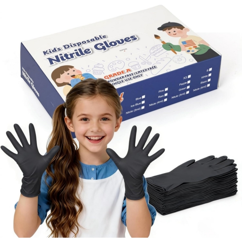Latex Disposable Glove - 어린이용 검정색 니트릴 일회용 장갑 4-12세용