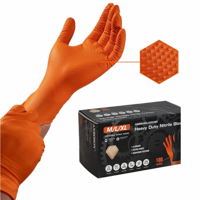 Nitrile Mechanic Glove - 8mil 헤비듀티 오렌지 니트릴 장갑 일회용