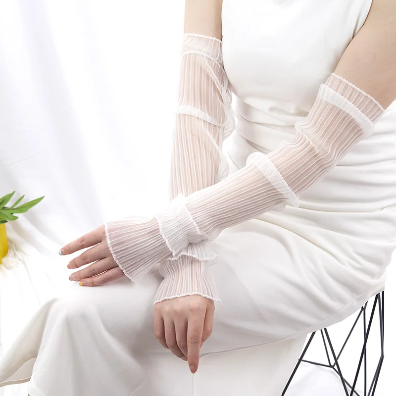 Fingerless Glove Knit - 여름 긴 핑거리스 장갑 여성 야외