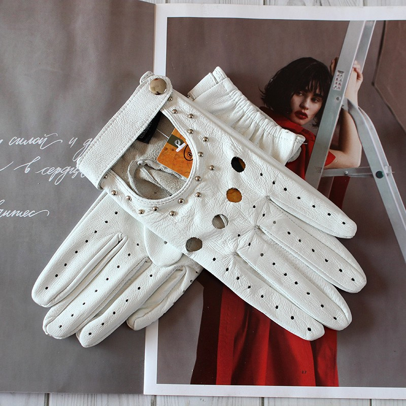 Leather Driving Glove - 여성용 올 핑거 가죽 장갑, 양가죽,