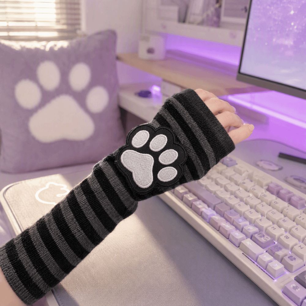귀여운 고양이 발톱 줄무늬 패턴 핑거리스 장갑 블랙 롱 - Fingerless Glove Knit 리뷰 및 가격