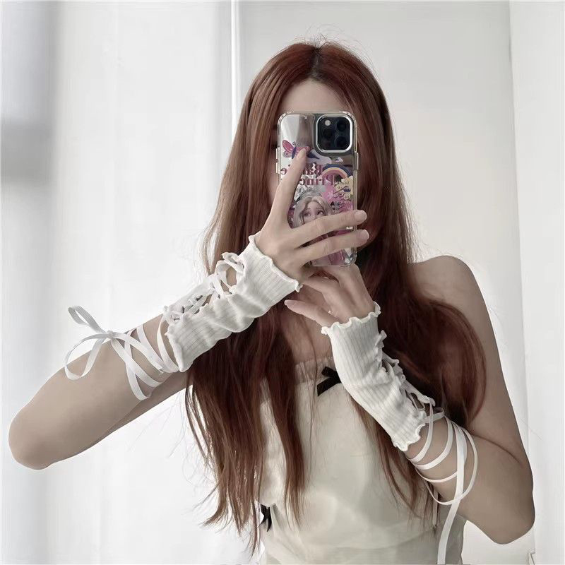 여성 레이스업 핑거리스 암 슬리브 탄성 메쉬 펑크 선스 - Fingerless Glove Knit 리뷰 및 가격