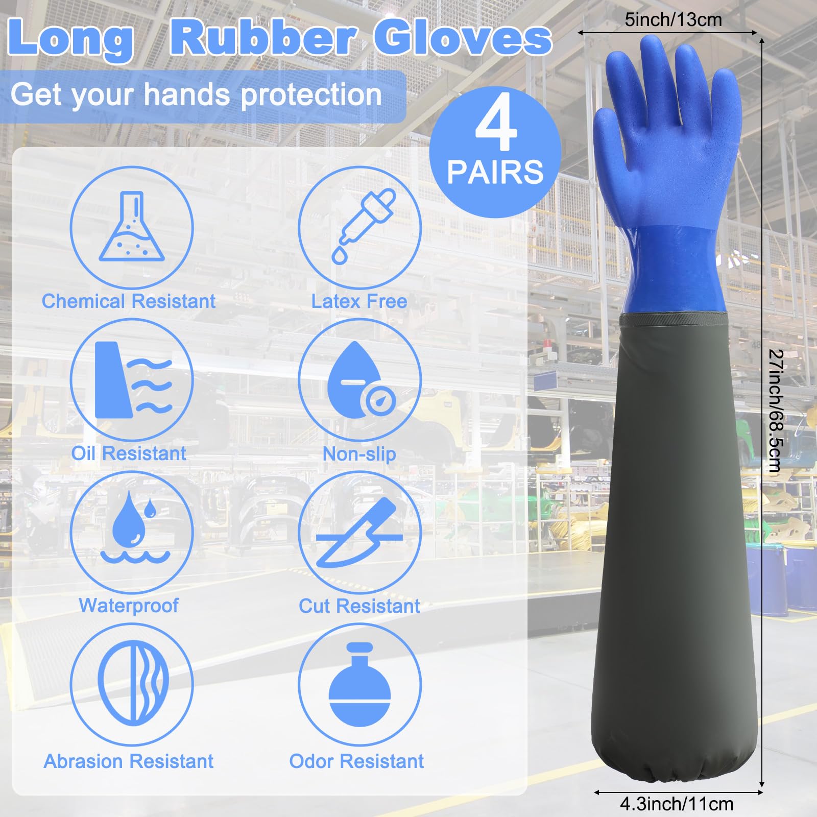 1쌍의 긴 방수 배수구 청소 장갑 화학 저항성 장갑 P - Rubber Glove Cleaning 리뷰 및 가격