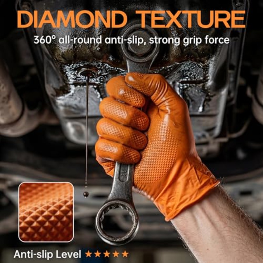 헤비듀티 8밀 오렌지 니트릴 장갑, 다이아몬드 텍스처  - Nitrile Mechanic Glove 리뷰 및 가격