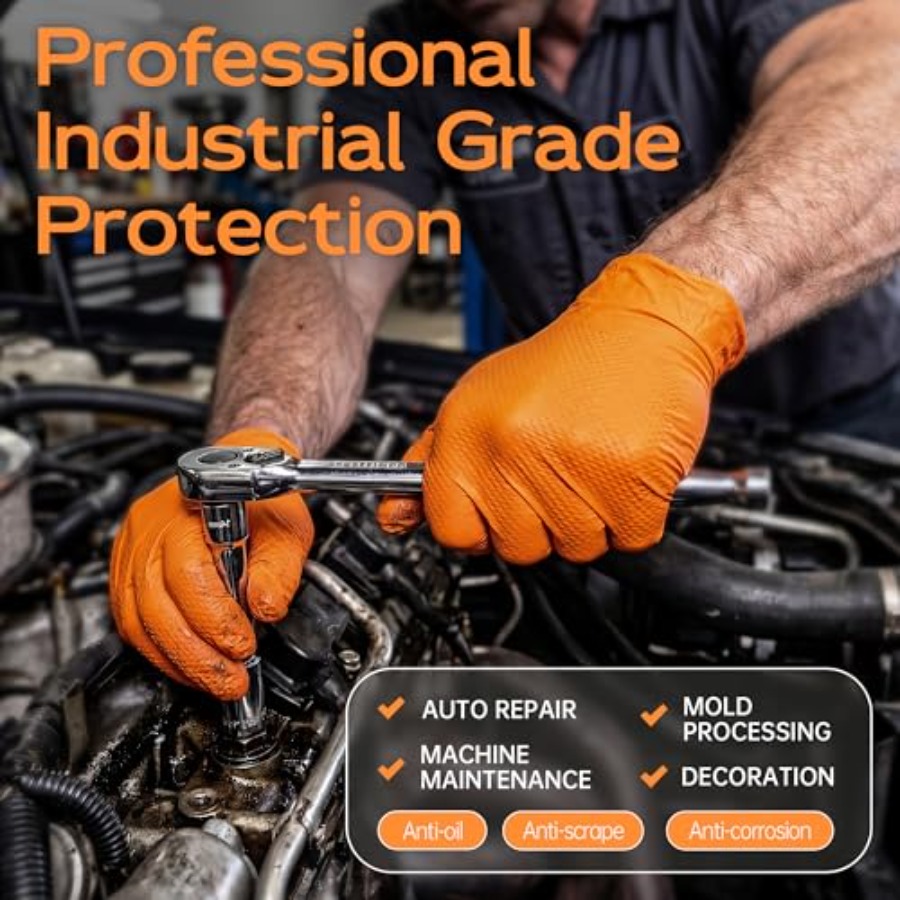 헤비듀티 8밀 오렌지 니트릴 장갑, 다이아몬드 텍스처  - Nitrile Mechanic Glove 리뷰 및 가격