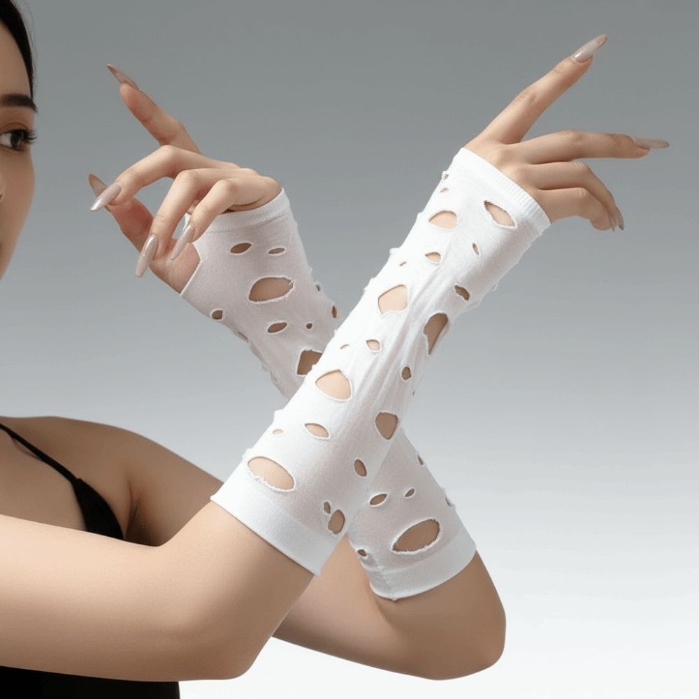 슬리브 커버 찢어진 팔 워머 블랙 할로우 핑거리스 장갑 - Fingerless Glove Knit 리뷰 및 가격