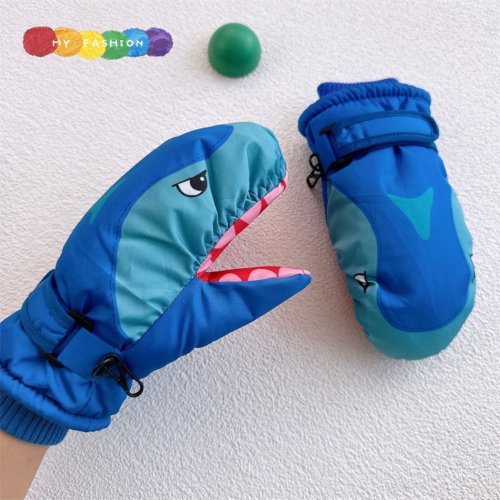 만화 어린이 스키 장갑 따뜻한 상어 패턴 스노우 보드  - Ski Glove Waterproof 리뷰 및 가격
