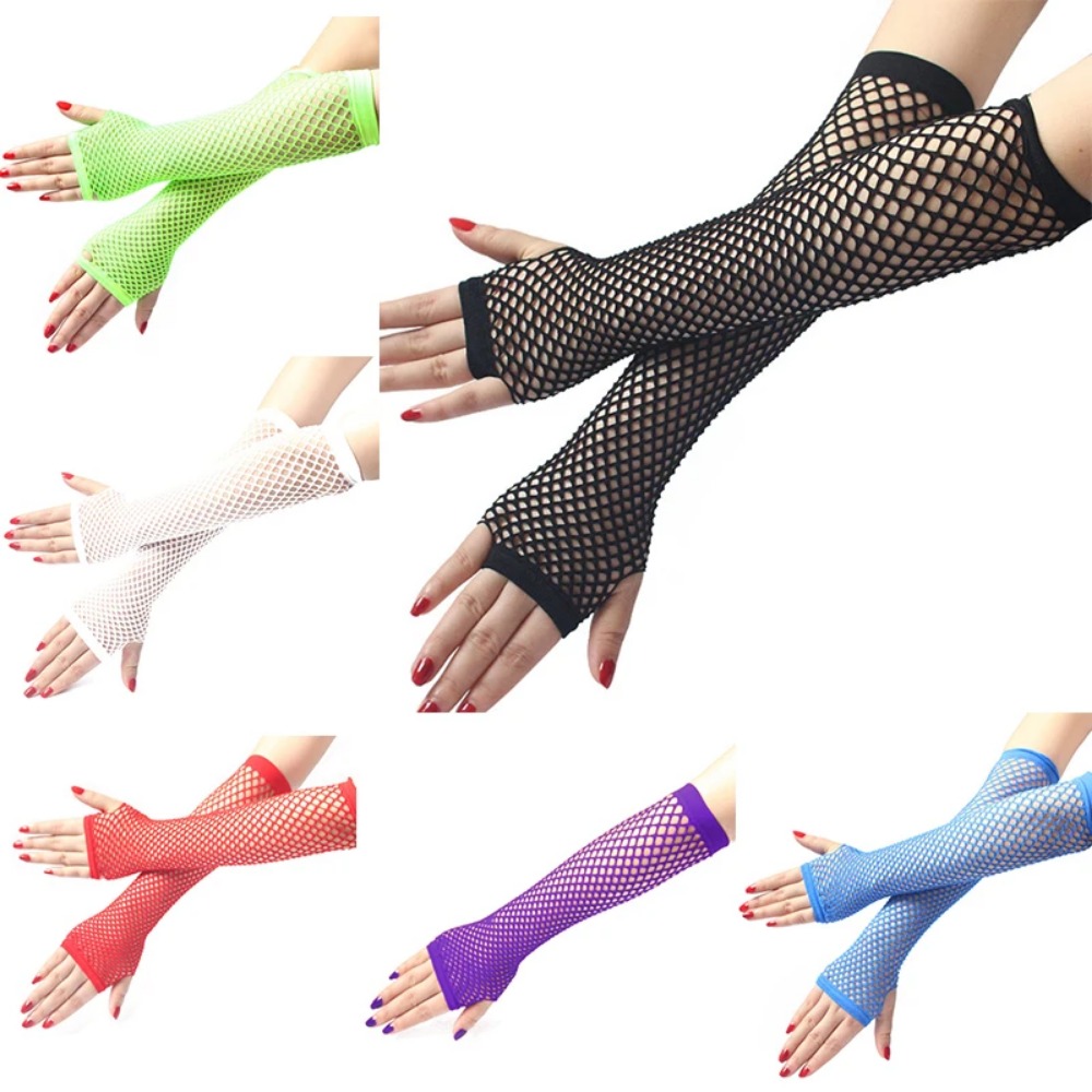 여성용 네온 피쉬넷 롱 핑거리스 장갑, 섹시한 팔 워머 - Fingerless Glove Knit 리뷰 및 가격